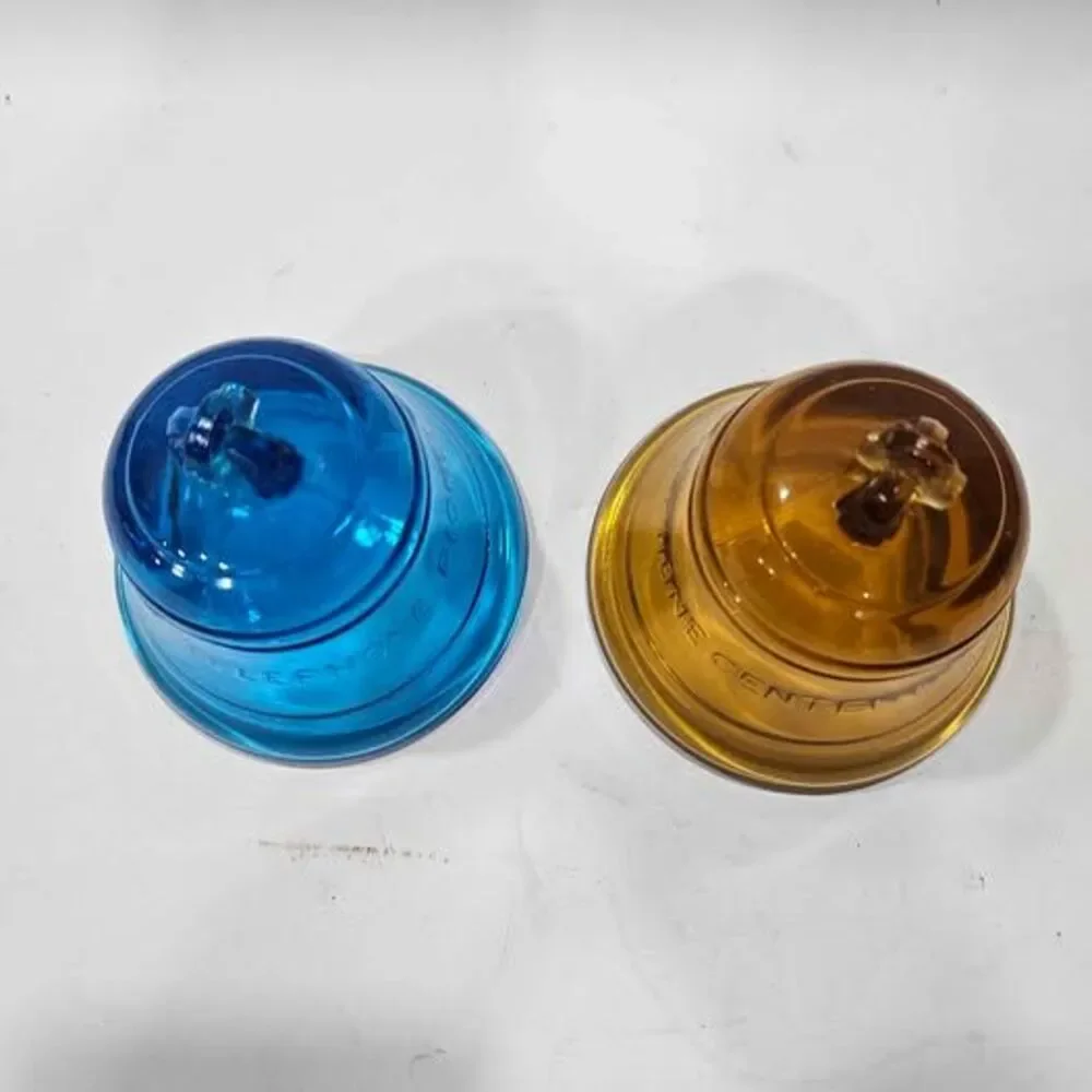 Vintage Blue and Amber Glass Telephone Centennial Bells - Set of 2